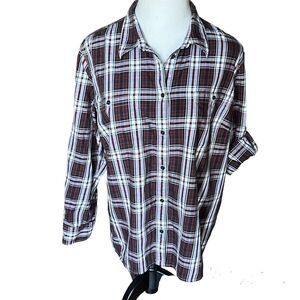 LRL Lauren Jeans Co. Women’s Red Green Plaid Shirt Roll Tab Sleeves Size 3X